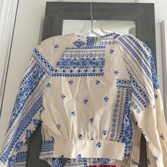 Maison D’Amélie Paris Blue Tile Print WrapTop and Skirt Set Preppy. Coastal - Picture 6 of 13